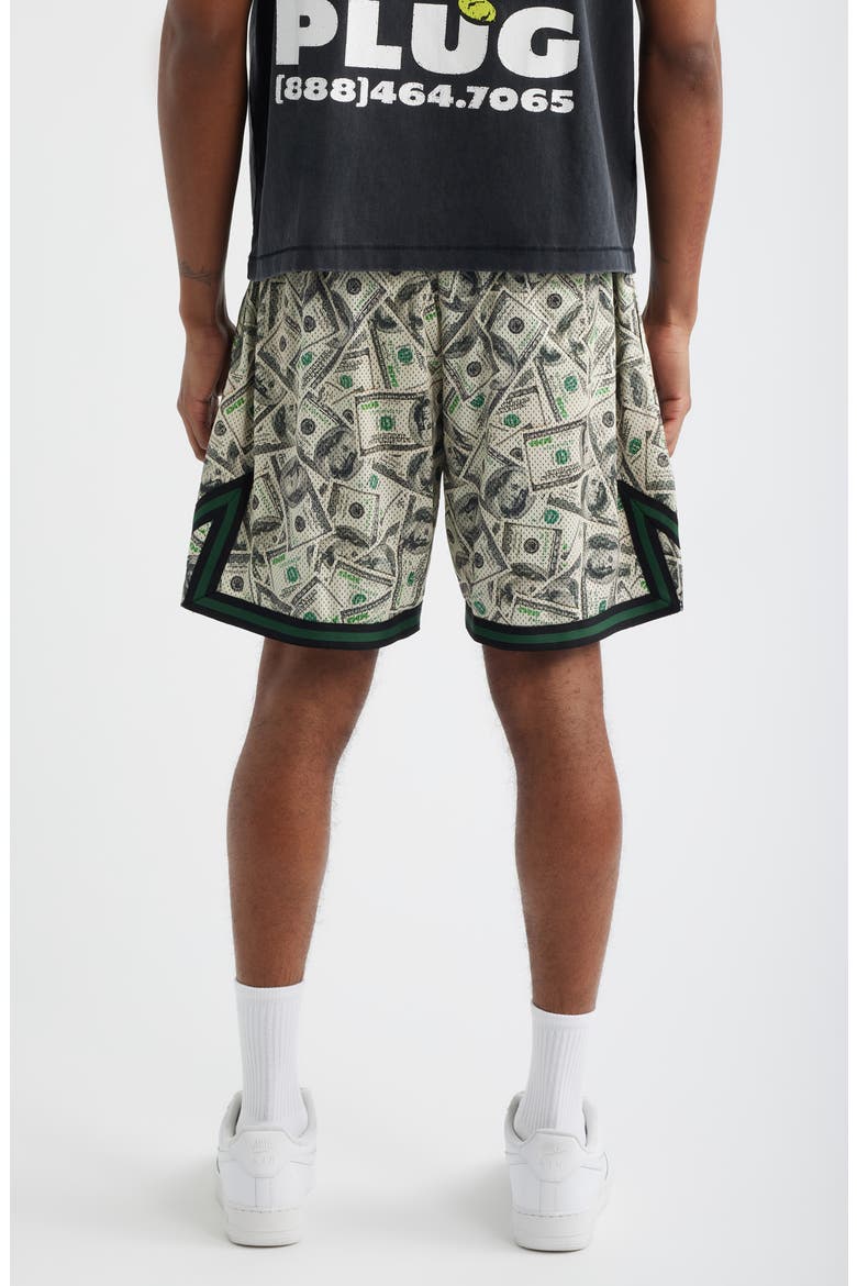 Money Arc Perforated Game Shorts, Alternate, color, GREEN MULTI