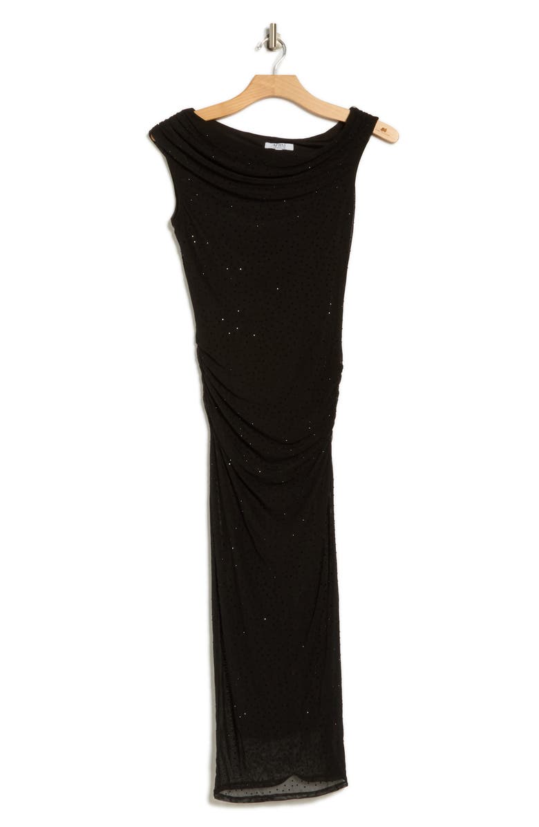 AFRM LOS ANGELES Aurelie Draped One-Shoulder Embellished Mesh Midi Dress, Alternate, color, Noir