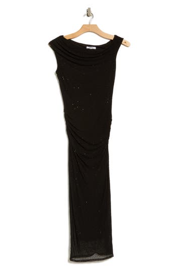 Afrm Los Angeles Aurelie Draped One-shoulder Embellished Mesh Midi Dress In Black