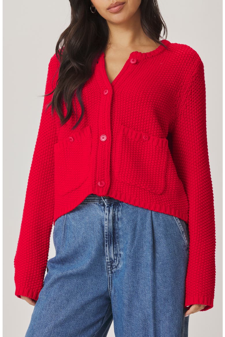 Angela Chunky Cotton Blend Cardigan, Main, color, ROUGE