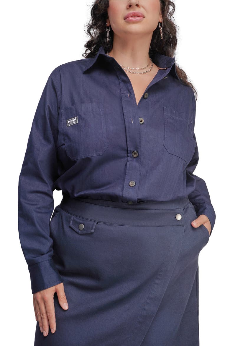 Essential Long Sleevde Button Up, Alternate, color, Navy