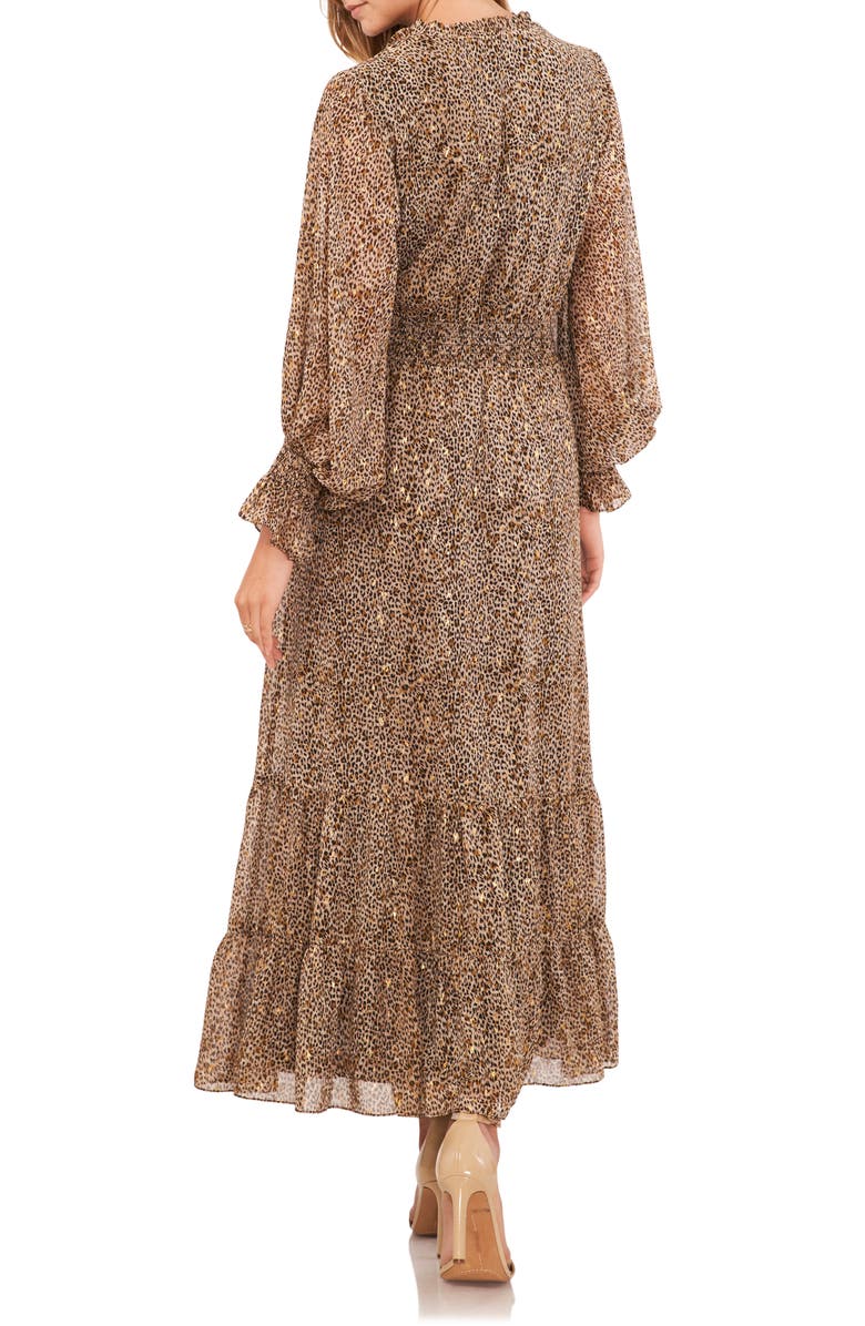 Vince Camuto Metallic Fleck Animal Print Long Sleeve Midi Dress, Alternate, color,