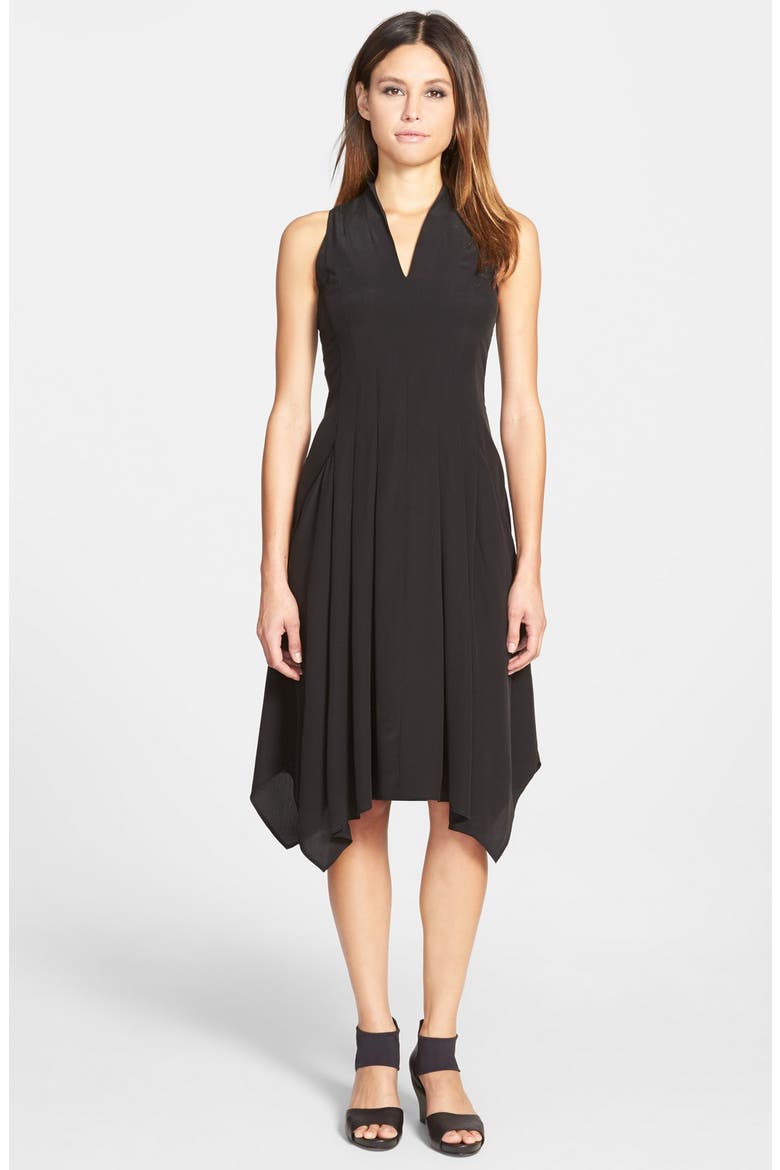 V-Neck Silk Dress, Main, color, BLACK