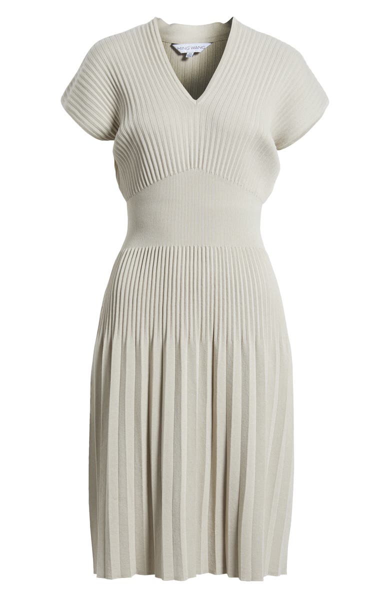 Ming Wang x Tanya Foster Pleated Rib Fit & Flare Dress, Alternate, color,