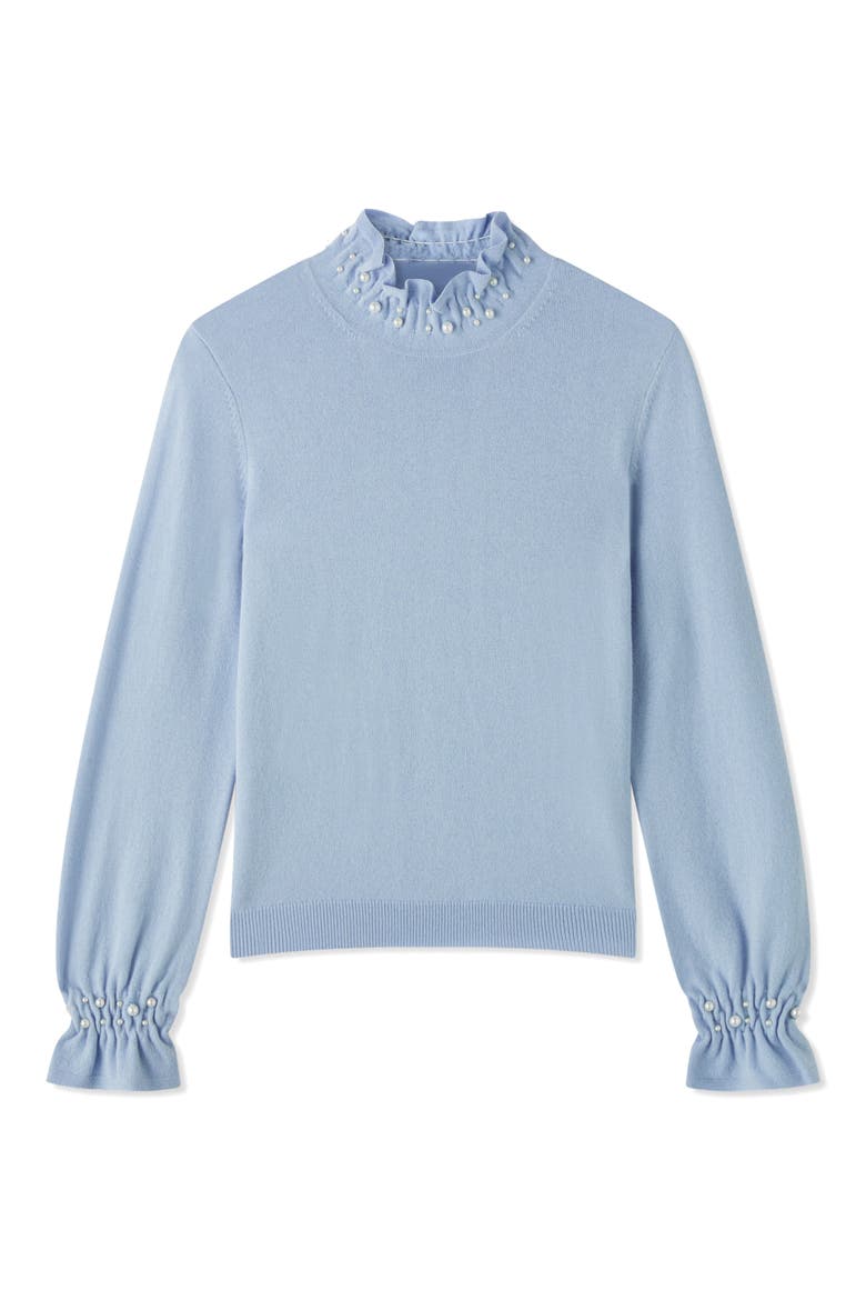 Vera Faux Pearl Accent Ruffle Sweater, Alternate, color, BLUE MULTI