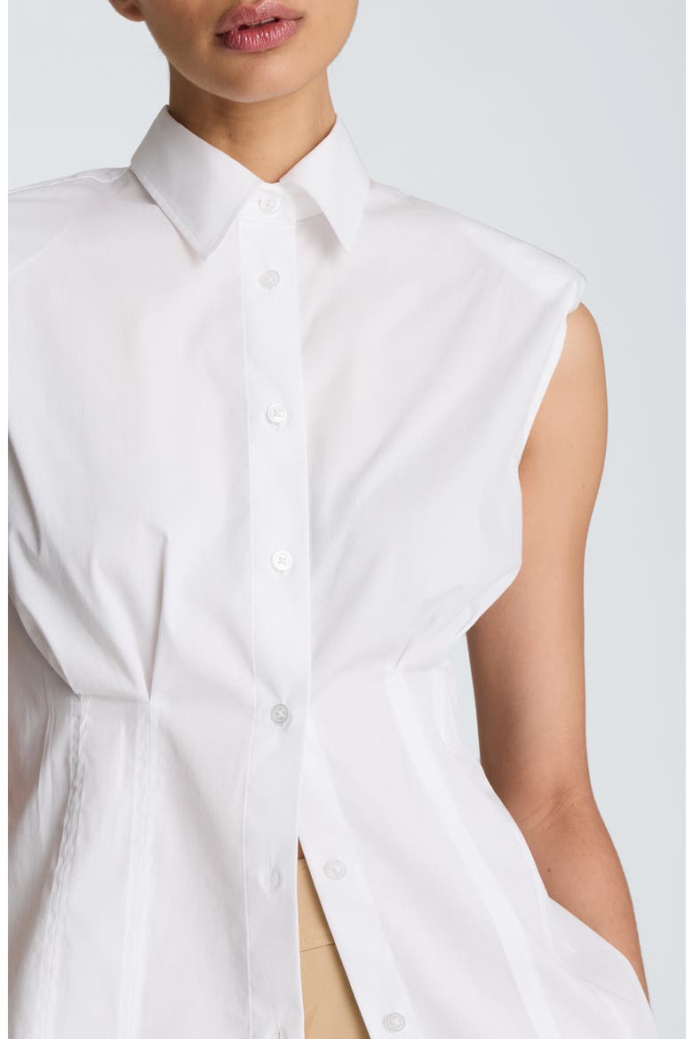 Pleated Button-Up Shirt, Alternate, color, PURE WHITE