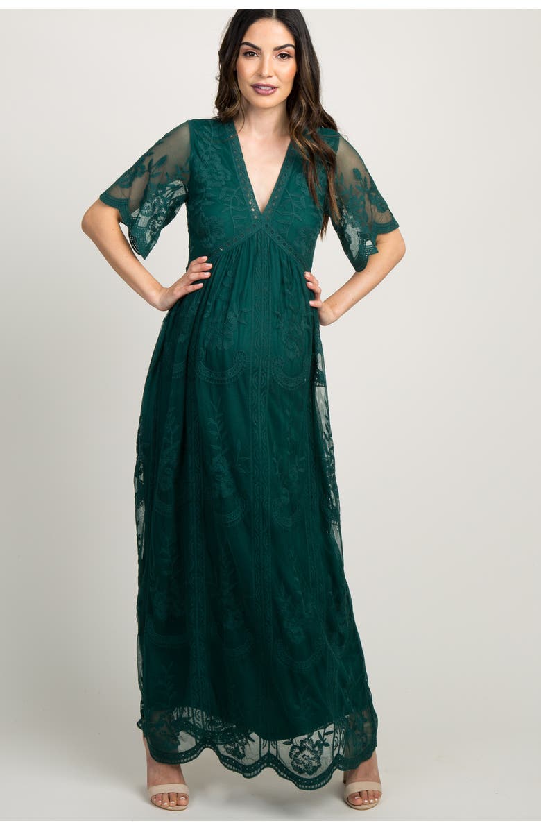 PinkBlush Lace Mesh Overlay Maxi Dress, Alternate, color, Forest Green