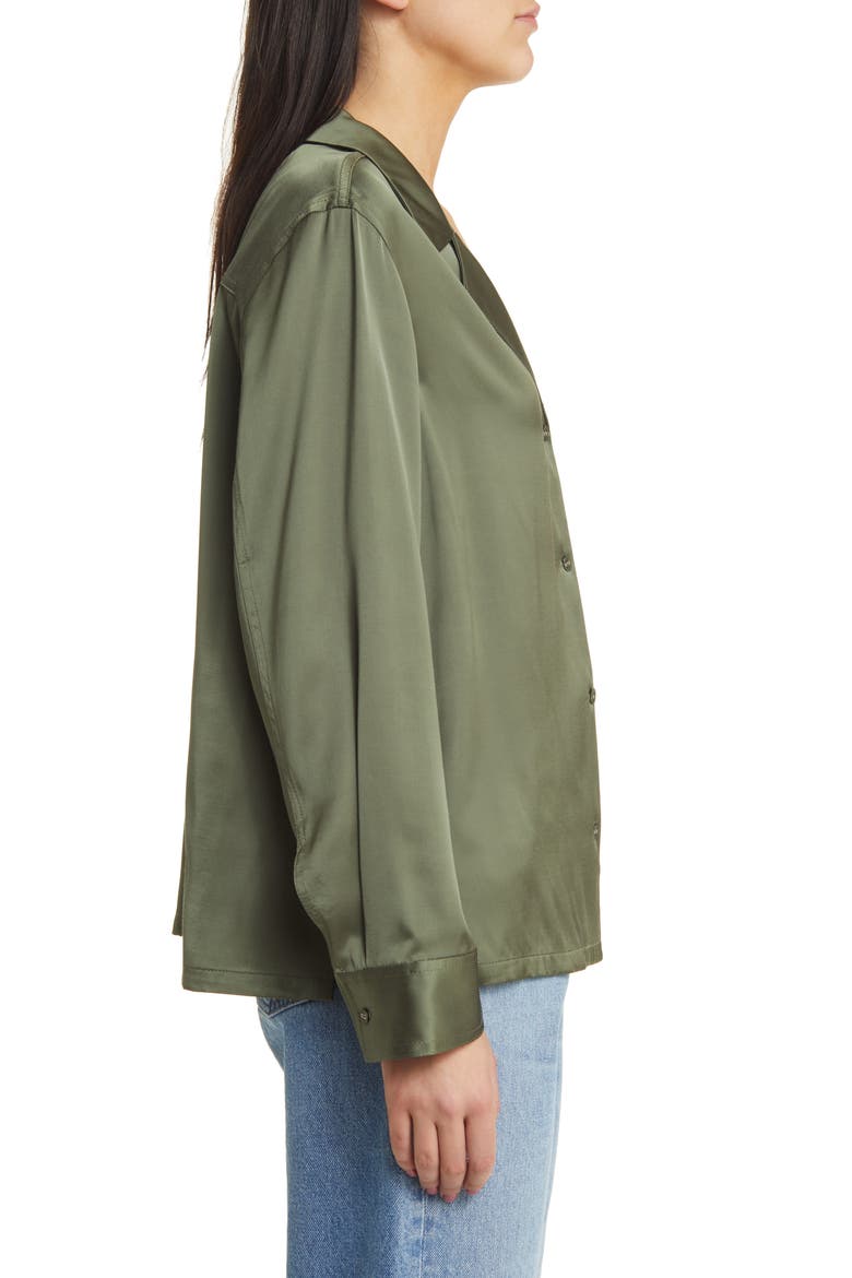 Satin Button-Up Top, Alternate, color, OLIVE KALAMATA