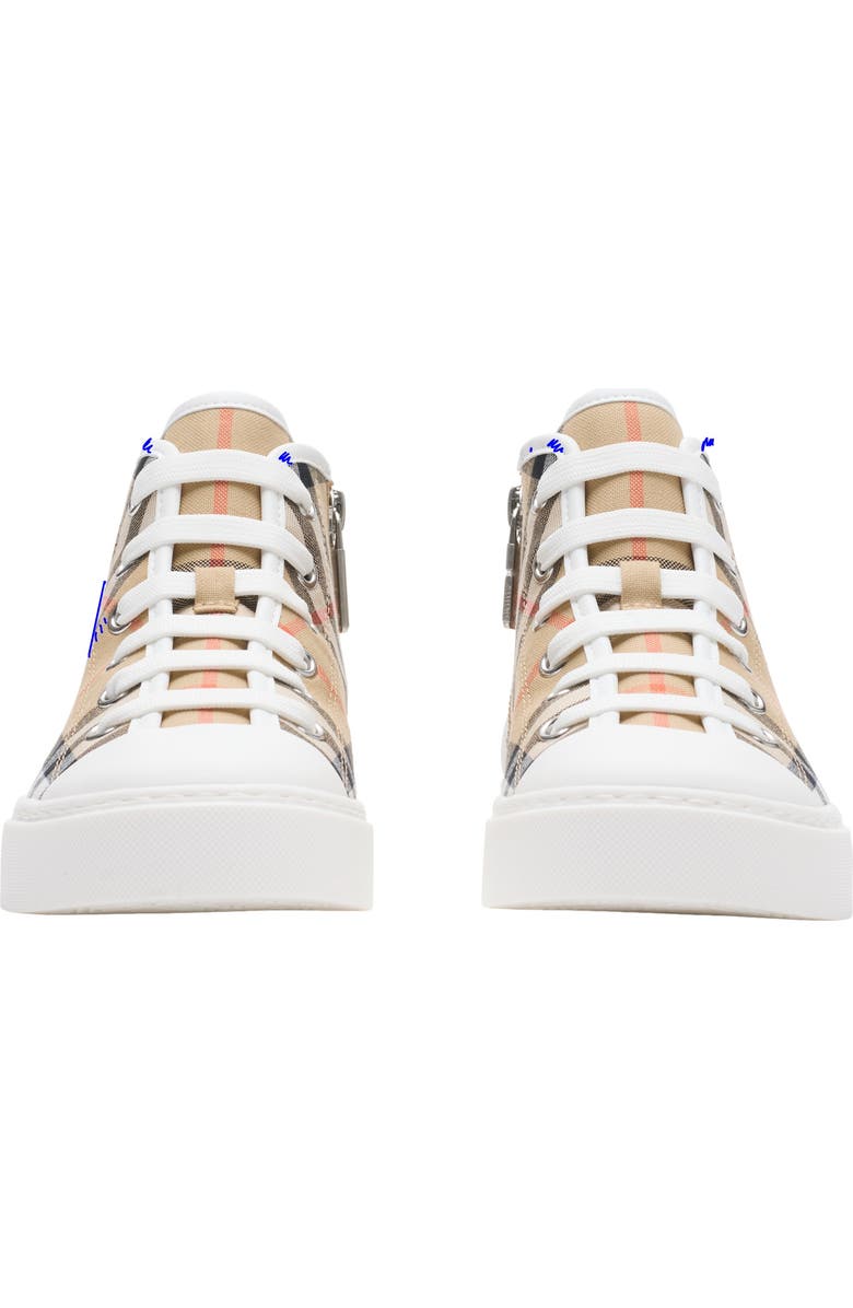 Burberry Check Cotton High-top Sneakers, Alternate, color, Sand Beige