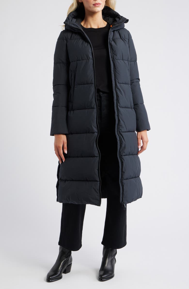 Save The Duck Miss Waterproof Quilted Longline Coat, Alternate, color, Black