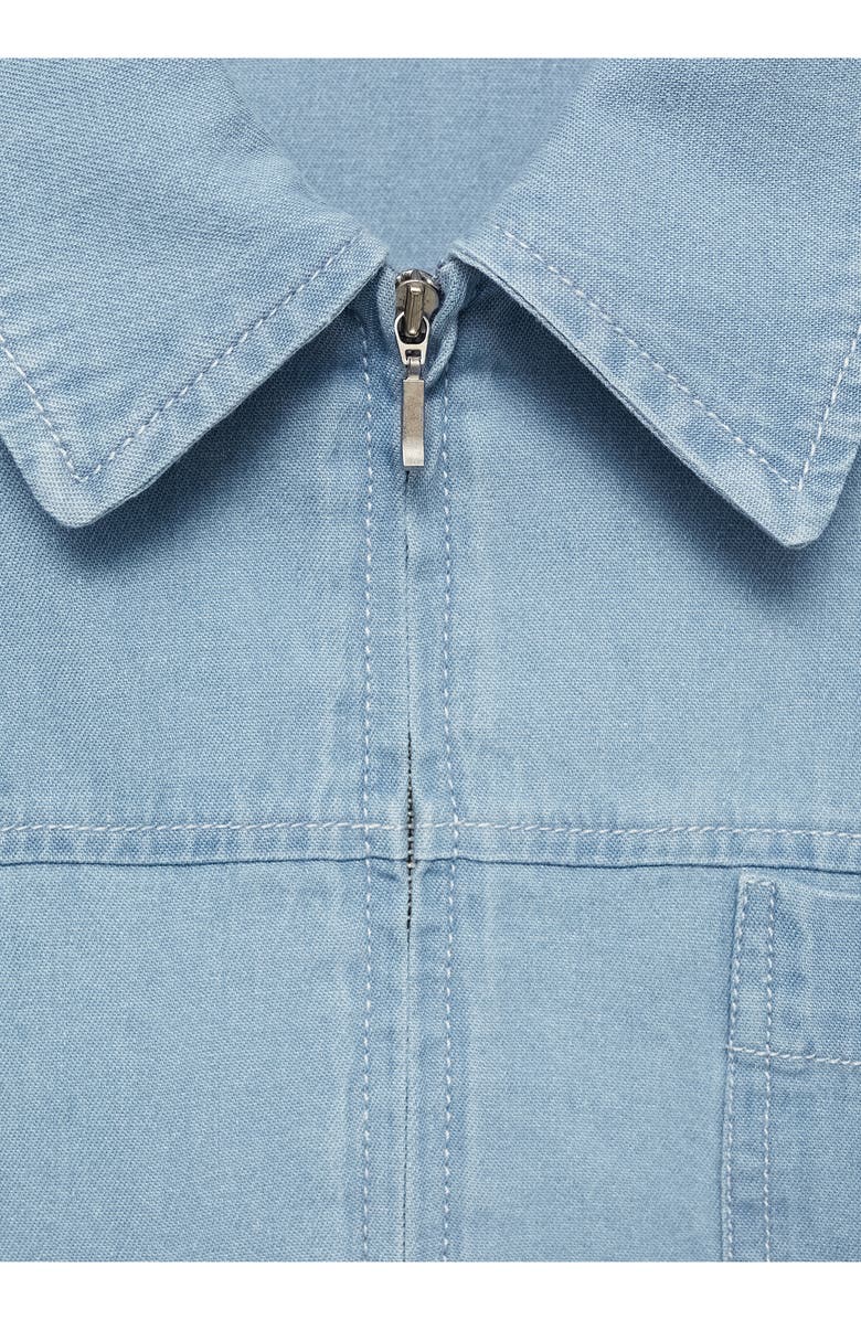MANGO Pocket Zip Front Crop Denim Overshirt, Alternate, color, 