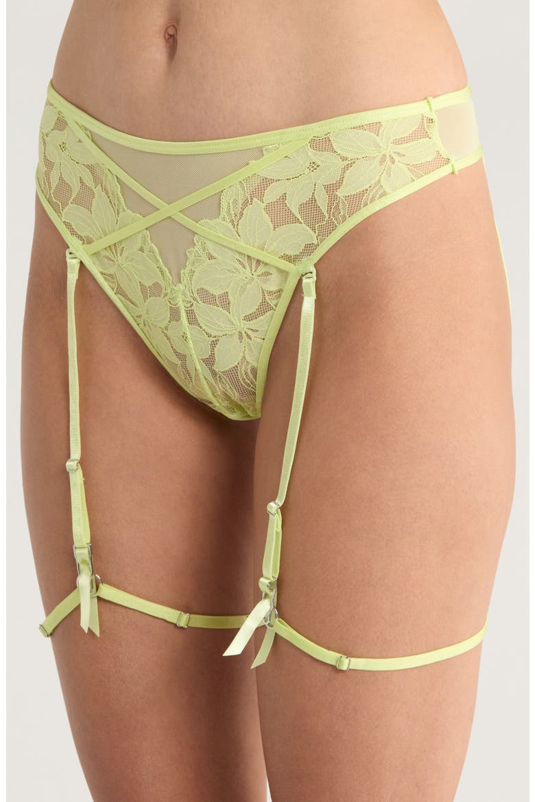 Ingrid High Waist Mesh & Lace Panties with Garter Straps, Alternate, color, SHADOW LIME