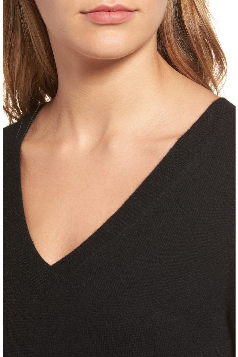 V-Neck Cashmere Sweater, Alternate, color, BLACK