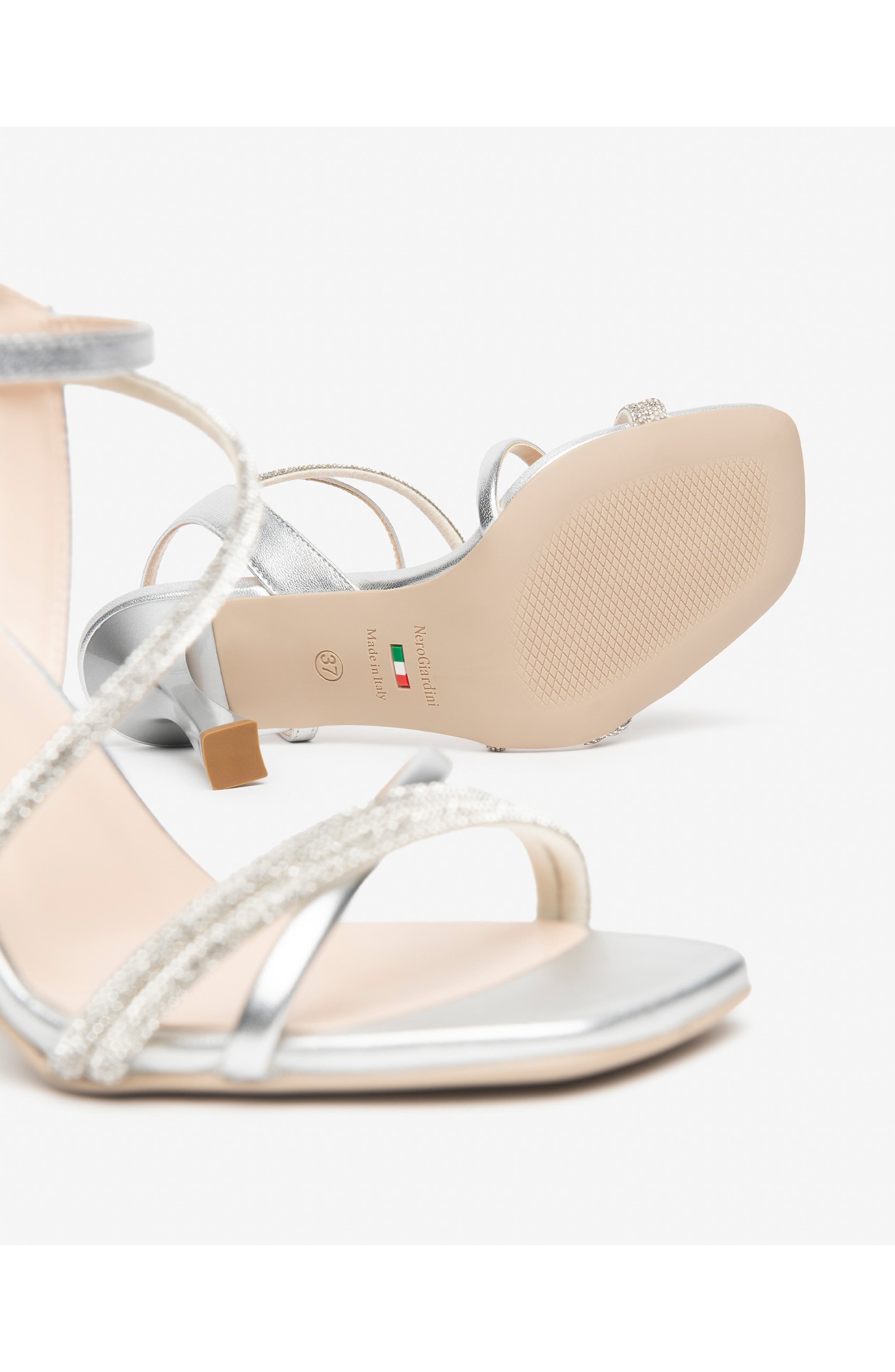 NeroGiardini Crystal Studded Ankle Strap Sandal, Alternate, color, Silver