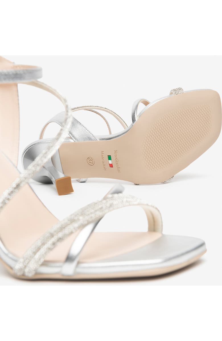 NeroGiardini Crystal Studded Ankle Strap Sandal, Alternate, color, Silver