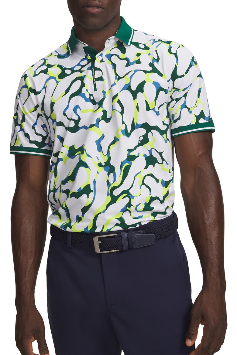 Drive Printed Performance Polo, Main, color, WHITE/ CAMPUS IVY GREEN
