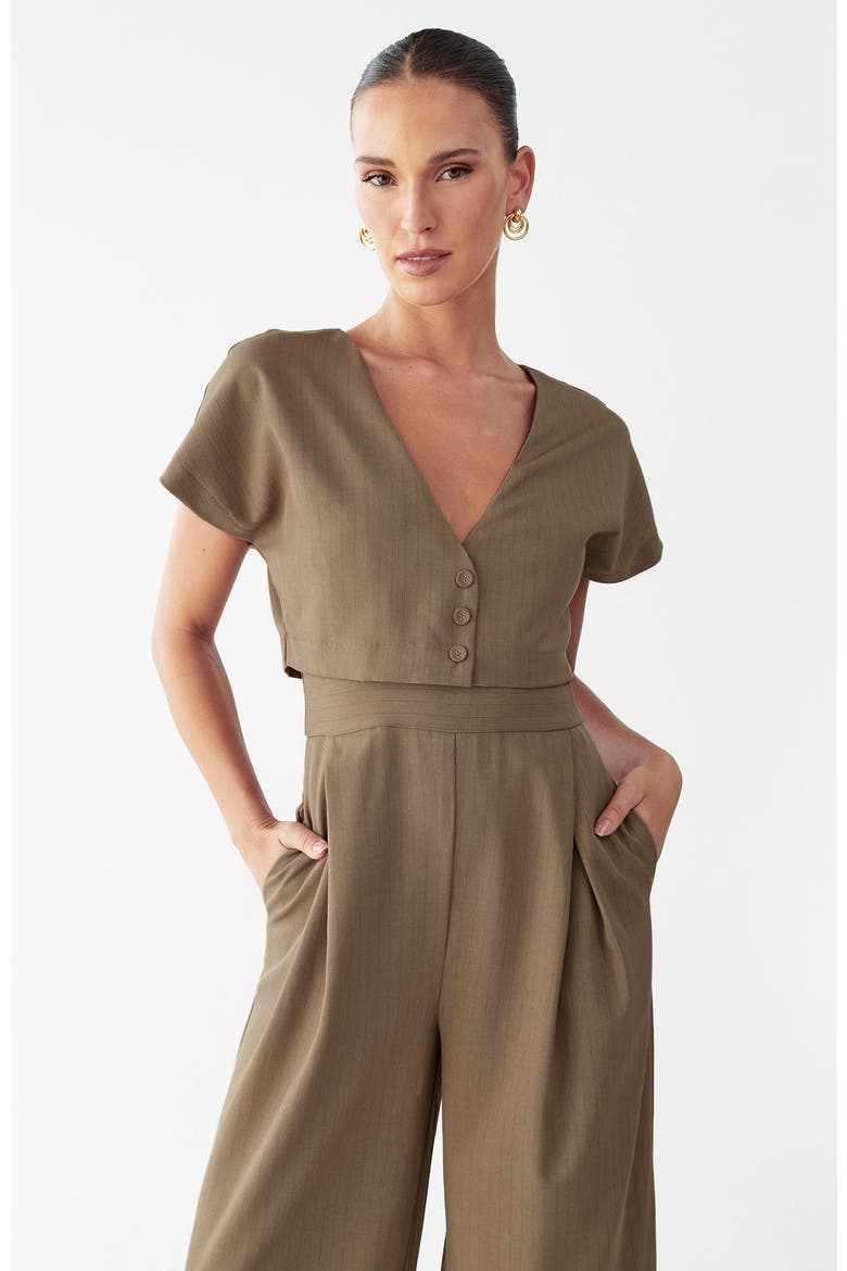 Glens Jumpsuit, Alternate, color, Mocha Pinstripe