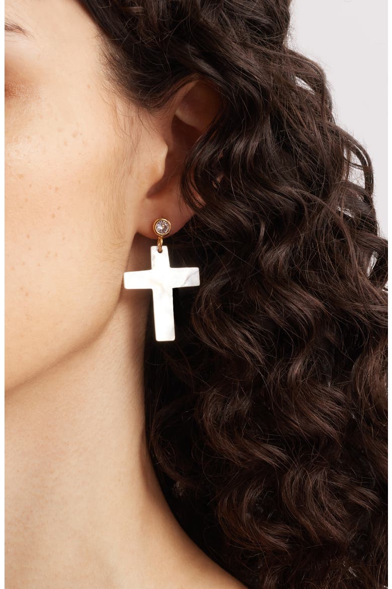 Roma Cross Drop Earrings, Alternate, color, PEARL