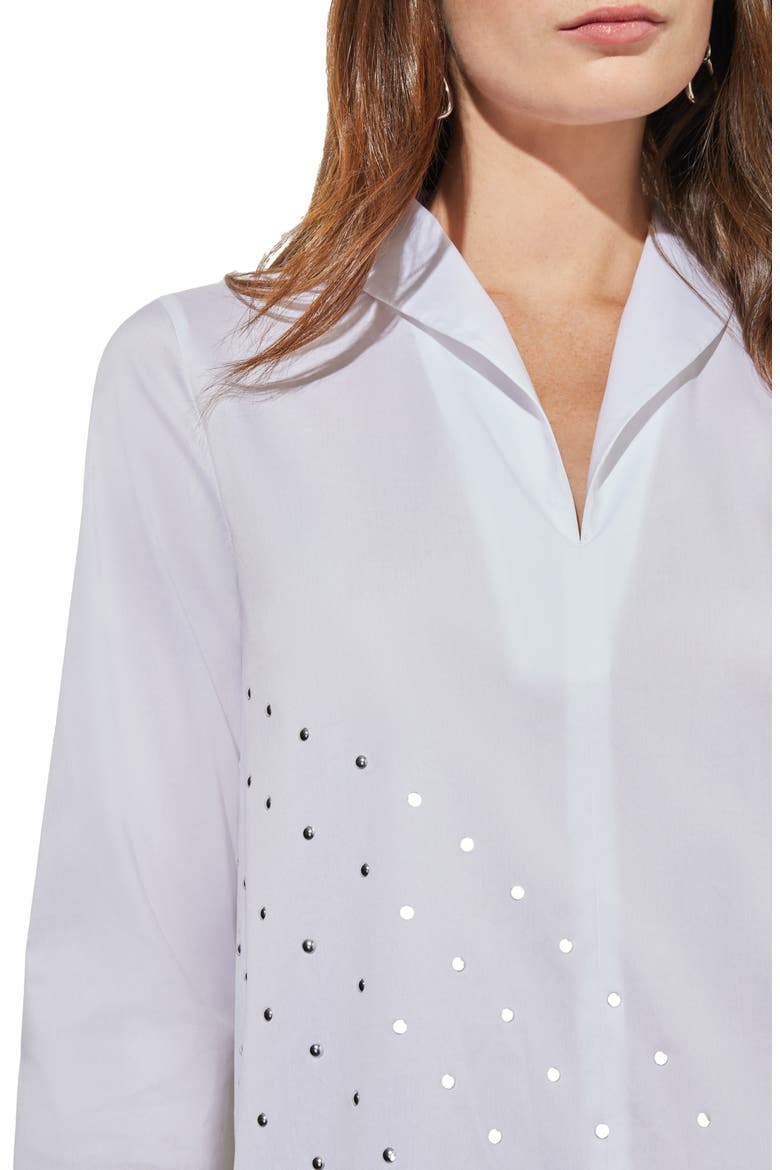 Stud Detail Shawl Collar Cotton Blend Shirt, Alternate, color, WHITE