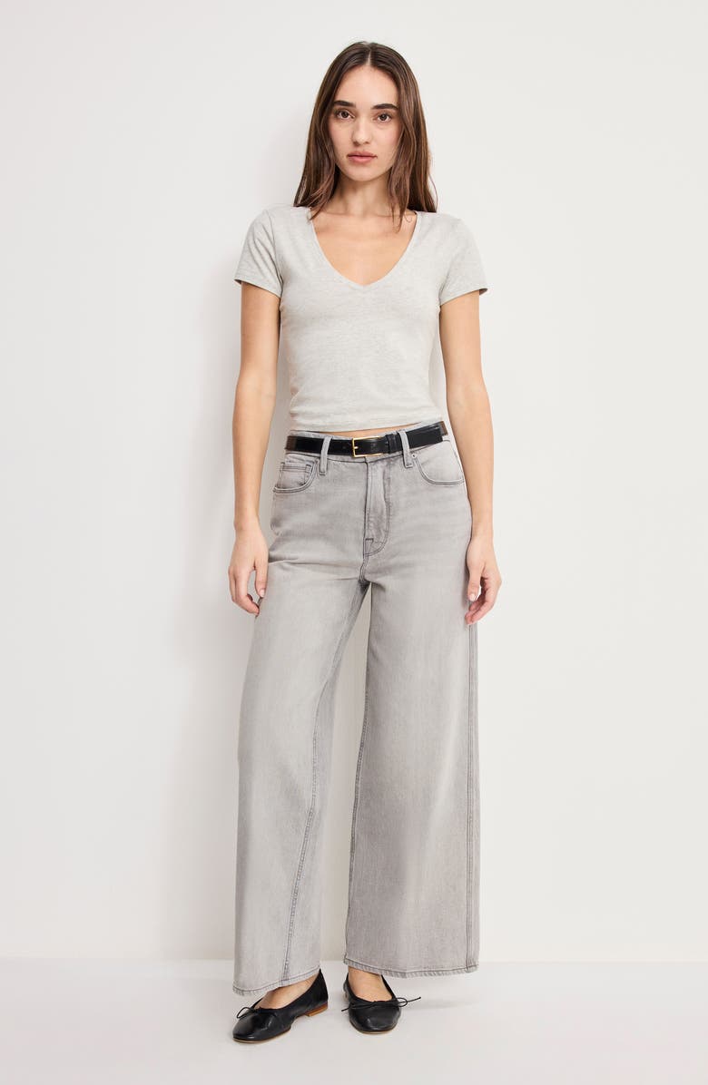 Good American V-Neck Baby Tee, Alternate, color, Heather Grey001