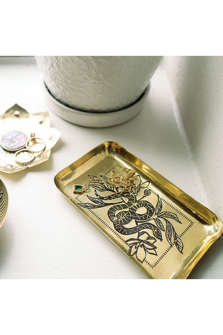 Saanp Snake Rectangular Catch-all Tray - Etched Brass, Alternate, color, Bronze