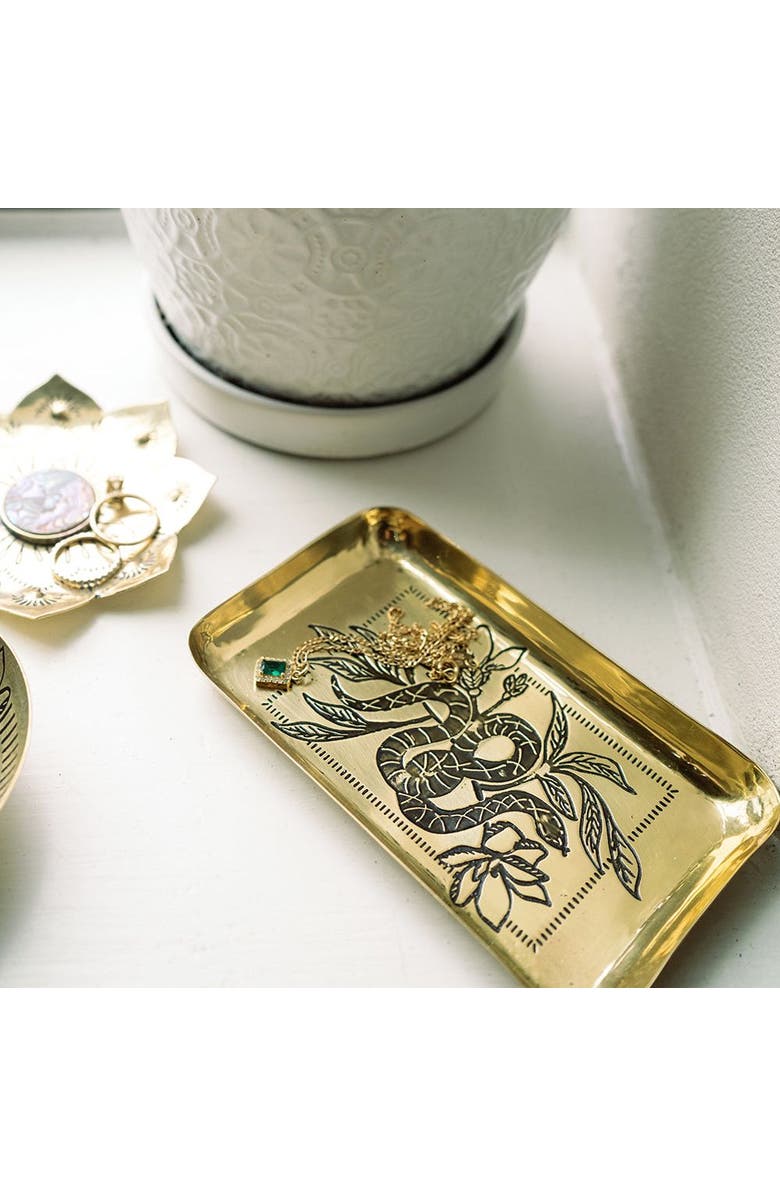 Matr Boomie Saanp Snake Rectangular Catch-all Tray - Etched Brass, Alternate, color, Bronze