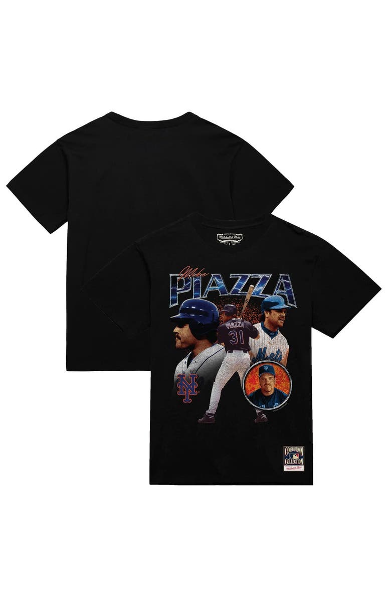 Mitchell & Ness Men's Mike Piazza Black New York Mets 2000 Subway Series 25th Anniversary Power T-Shirt, Main, color, Black