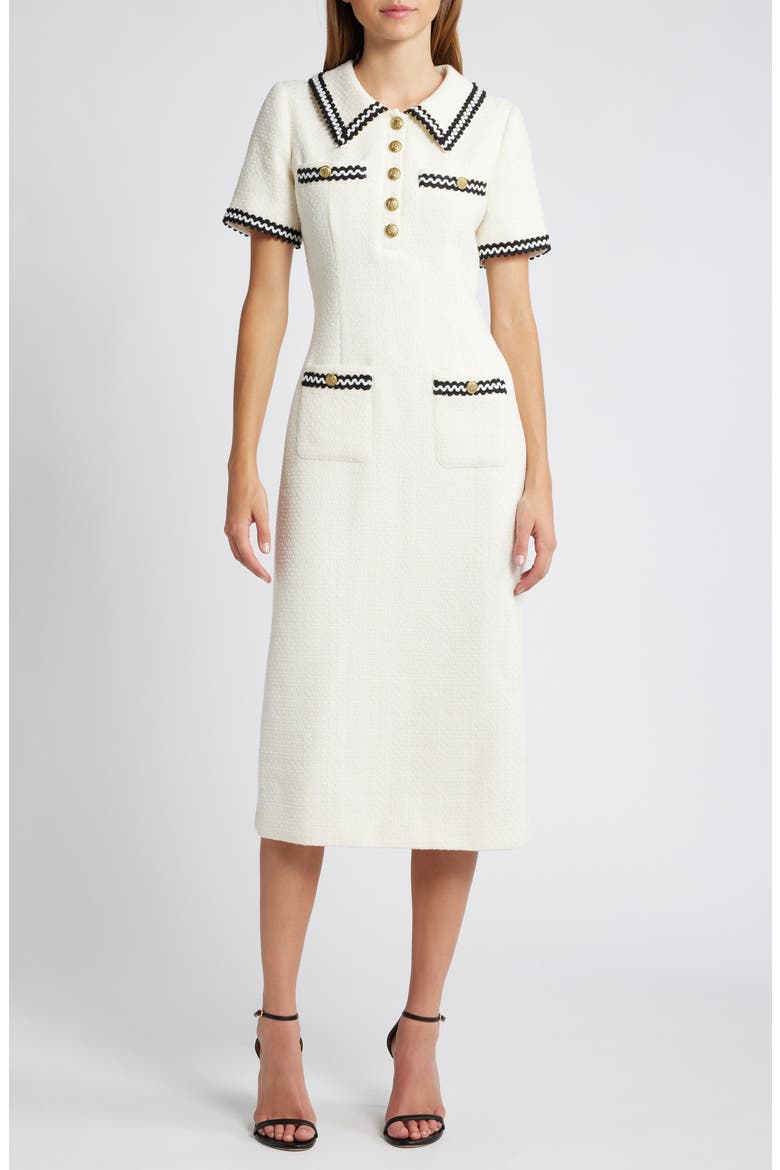 Button Front Tweed Dress, Main, color, IVORY