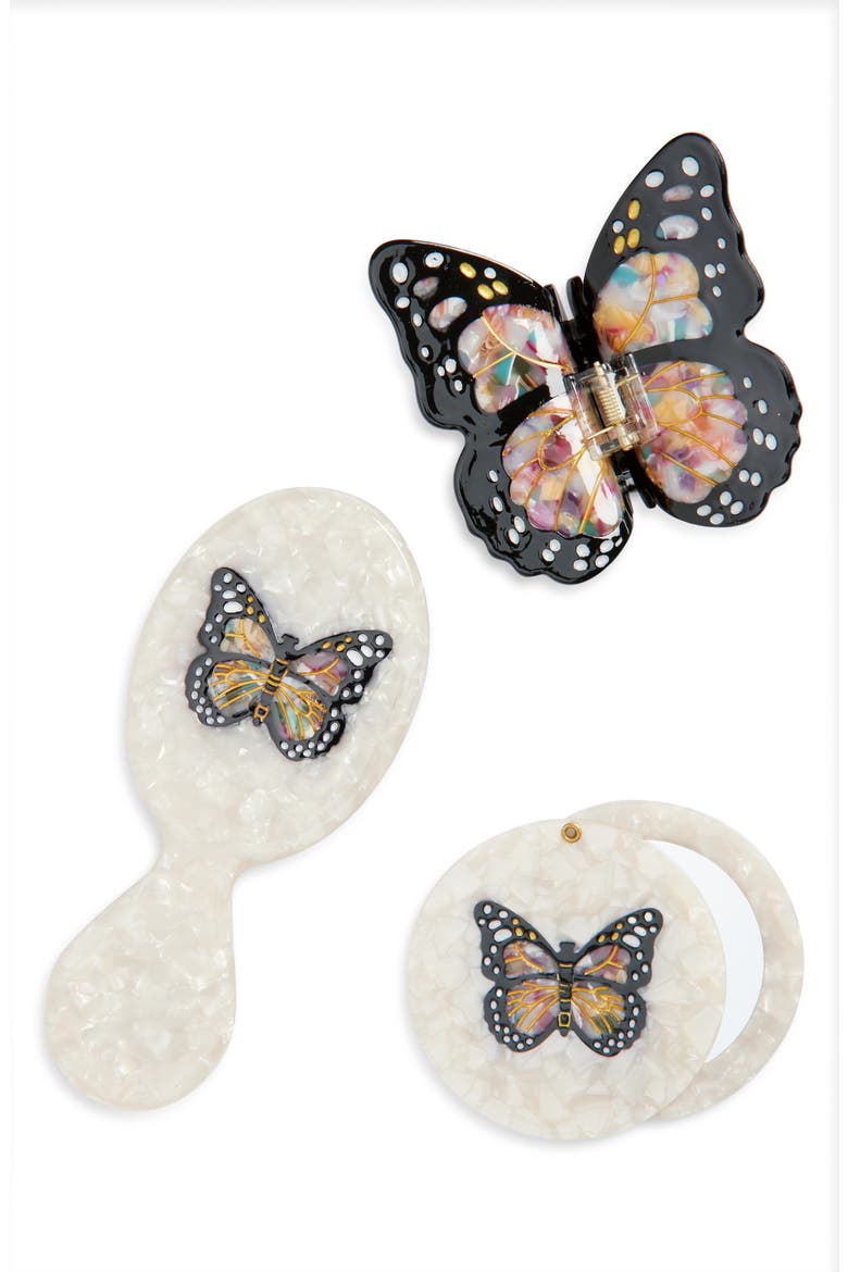 Monarch Butterfly Brush, Jaw Clip & Mirror Set (Nordstrom Exclusive), Main, color, IVORY MONARCH