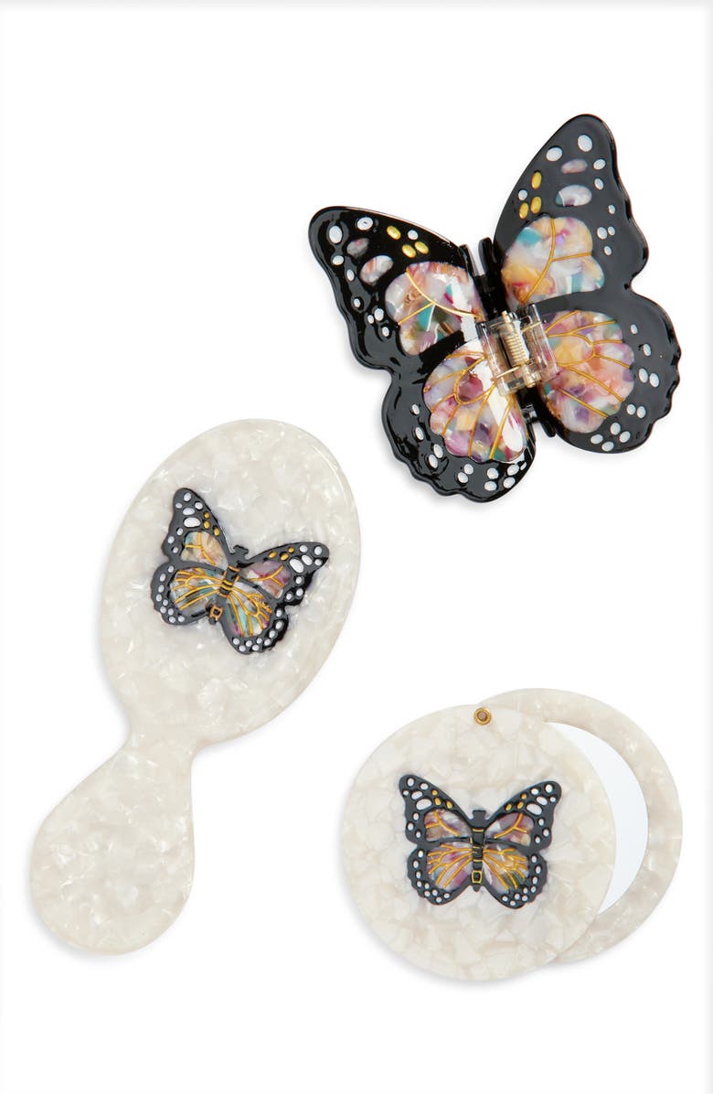 Solar Eclipse Monarch Butterfly Brush, Jaw Clip & Mirror Set, Main, color, Ivory Monarch