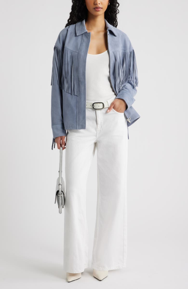 Open Edit Fringe Suede Jacket, Alternate, color, Blue Umbra