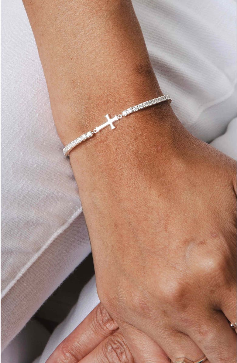 Rizen Jewelry Luminous Cross Tennis Bracelet, Alternate, color, Sterling Silver