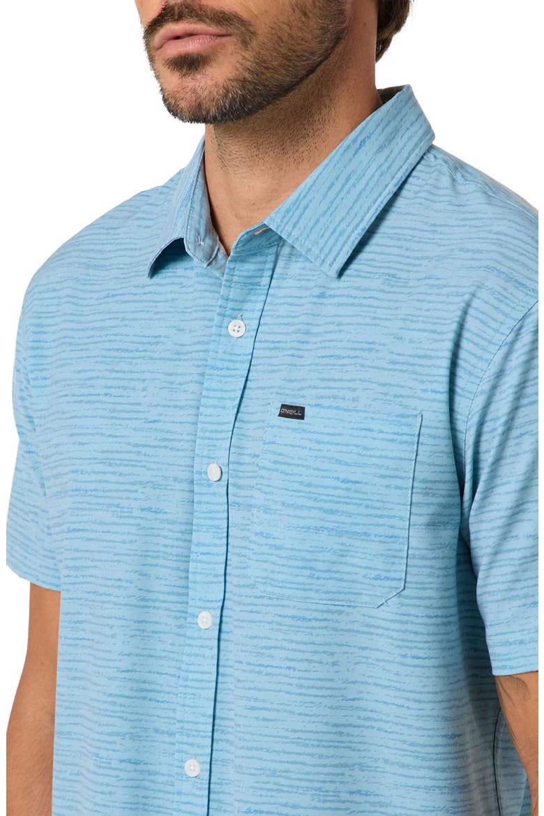 Standard Fit TRVLR Traverse Stripe Short Sleeve Performance Button-Up Shirt, Alternate, color, STONE BLUE