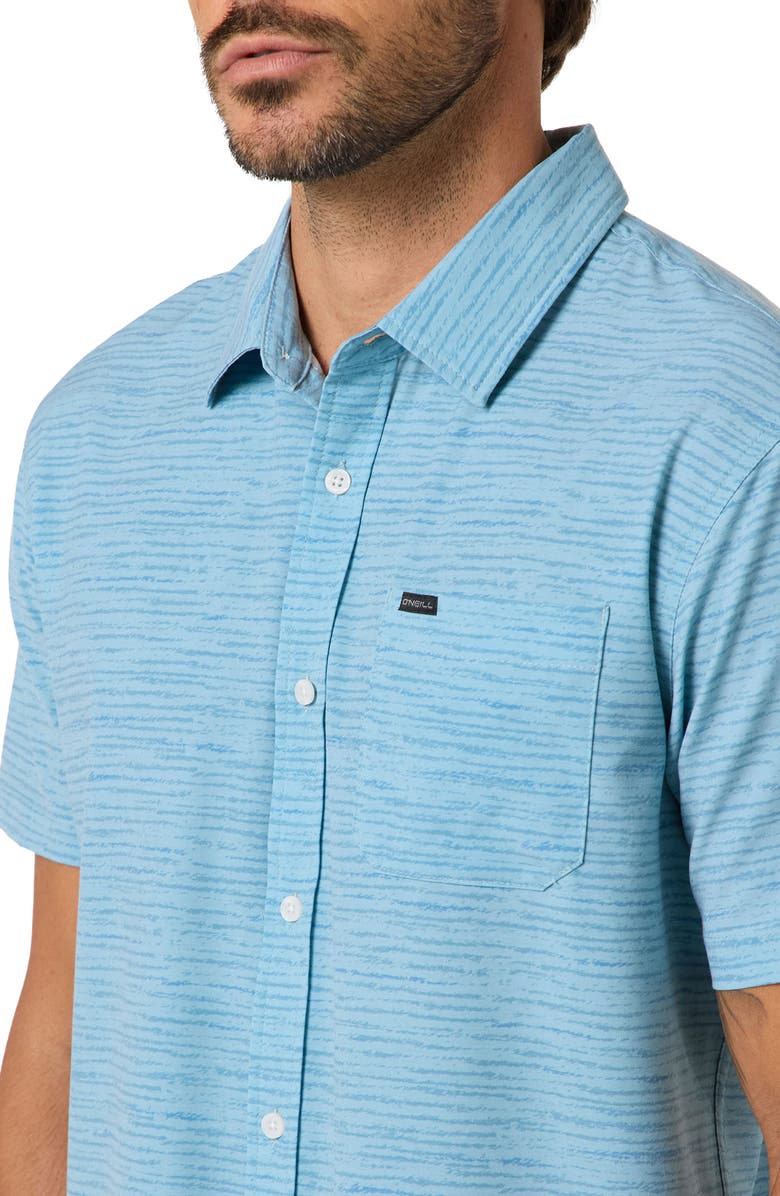 O'Neill Standard Fit TRVLR Traverse Stripe Short Sleeve Performance Button-Up Shirt, Alternate, color, Stone Blue