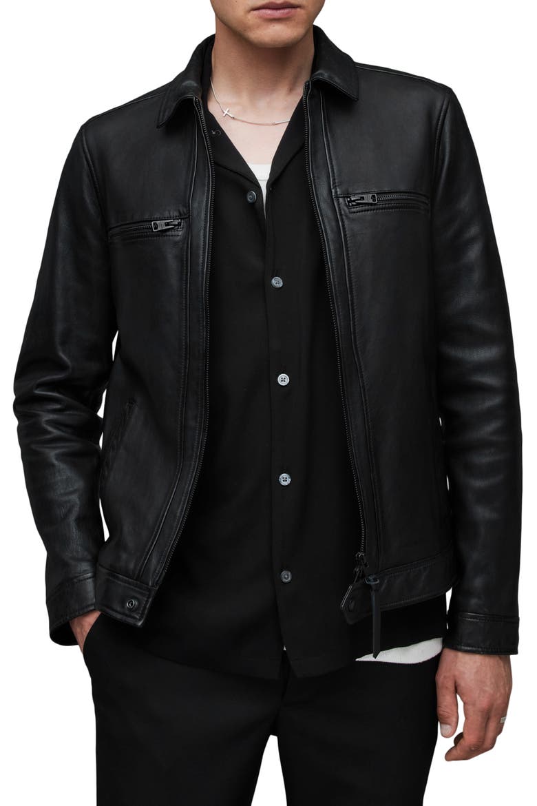Luck Slim Fit Leather Jacket, Main, color, BLACK