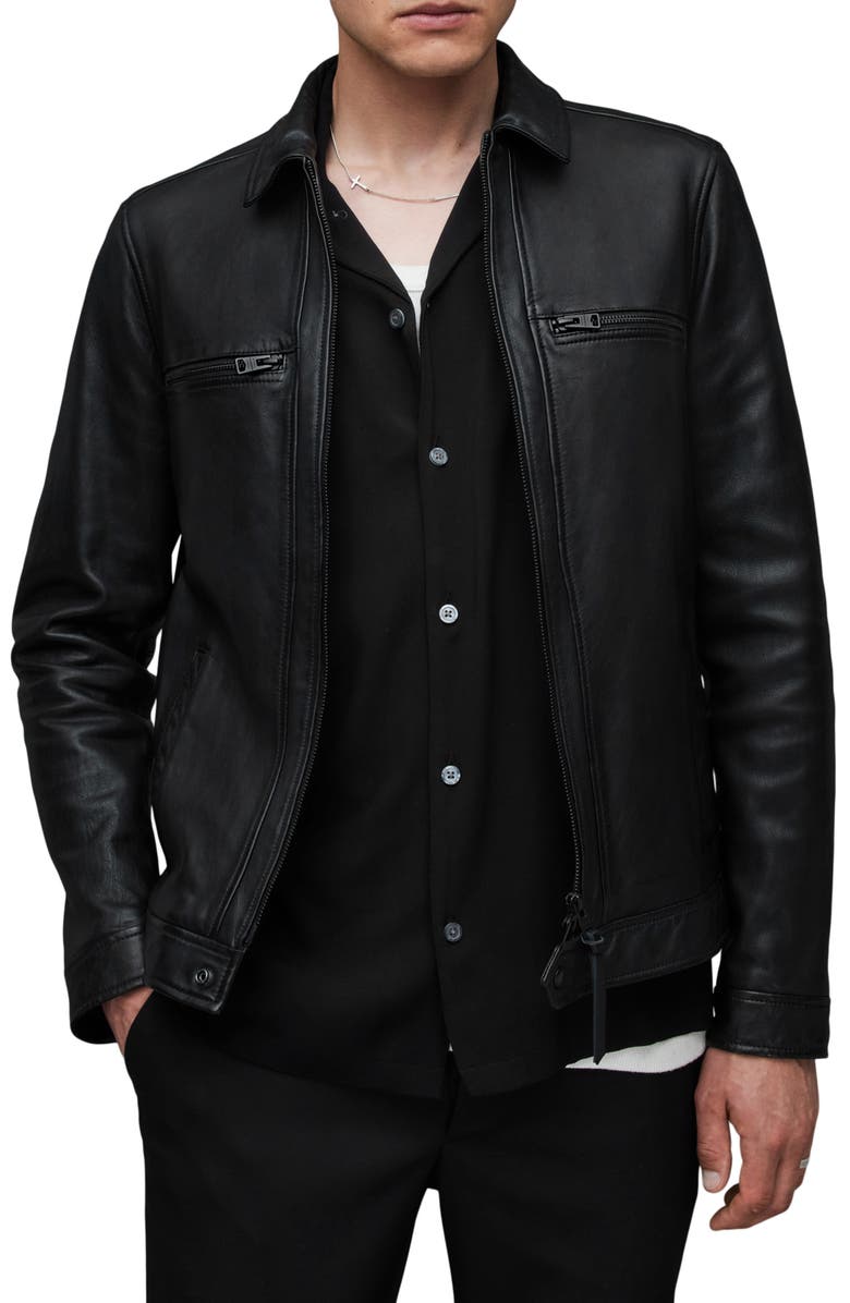 AllSaints Luck Slim Fit Leather Jacket, Main, color, Black