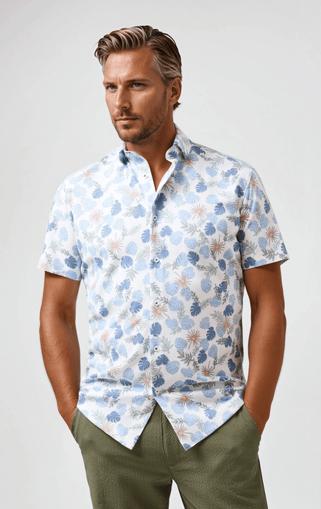 Tech Pique Resort Print SS Button-Up Shirt