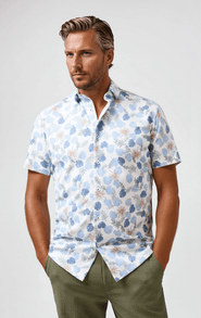 Stone Rose Tech Pique Resort Print SS Button-Up Shirt
