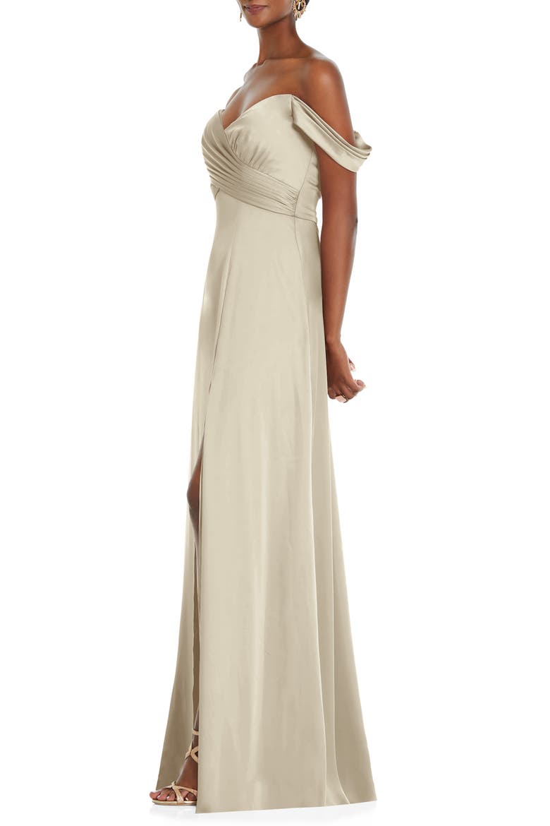 Off the Shoulder Satin Gown, Alternate, color, CHAMPAGNE