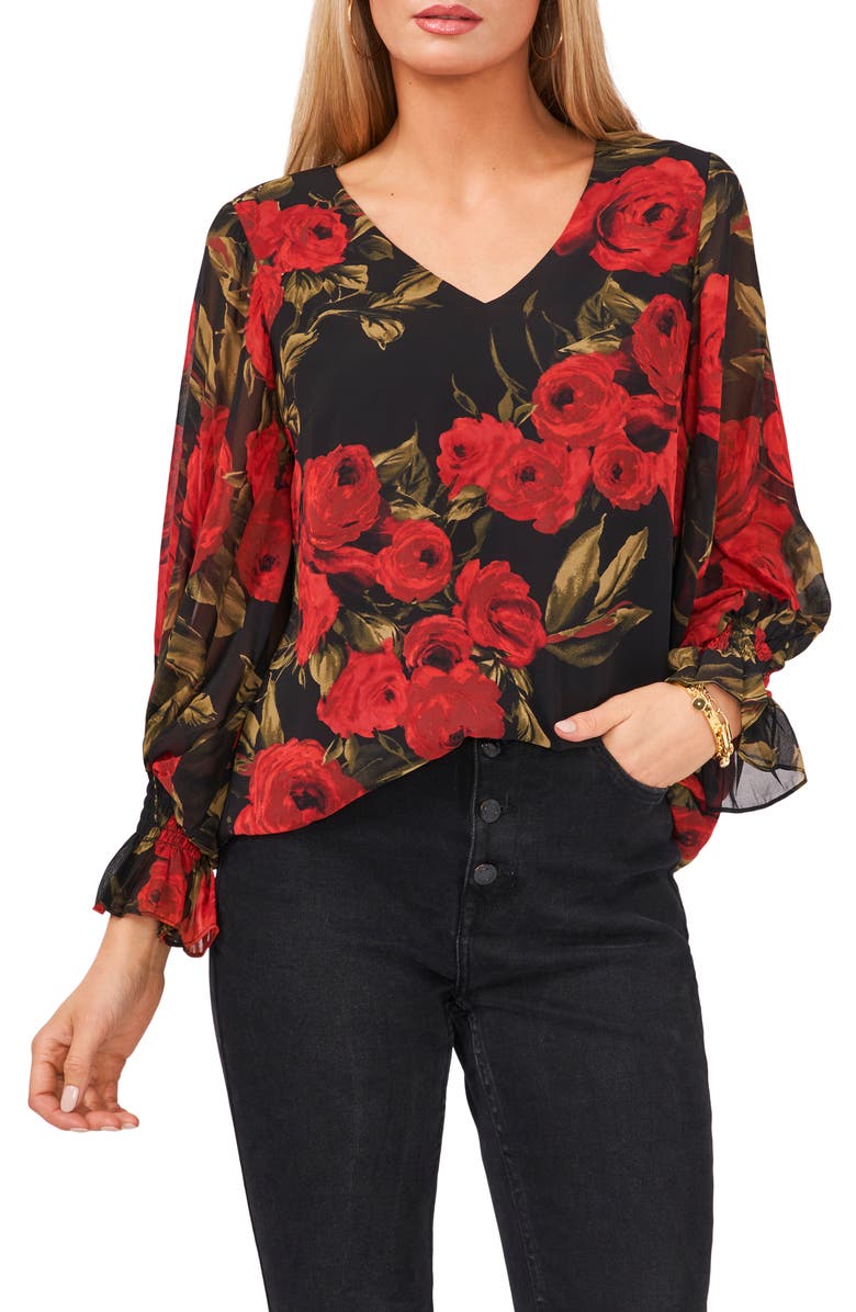 Vince Camuto Floral Print Long Sleeve Blouse, Main, color, 