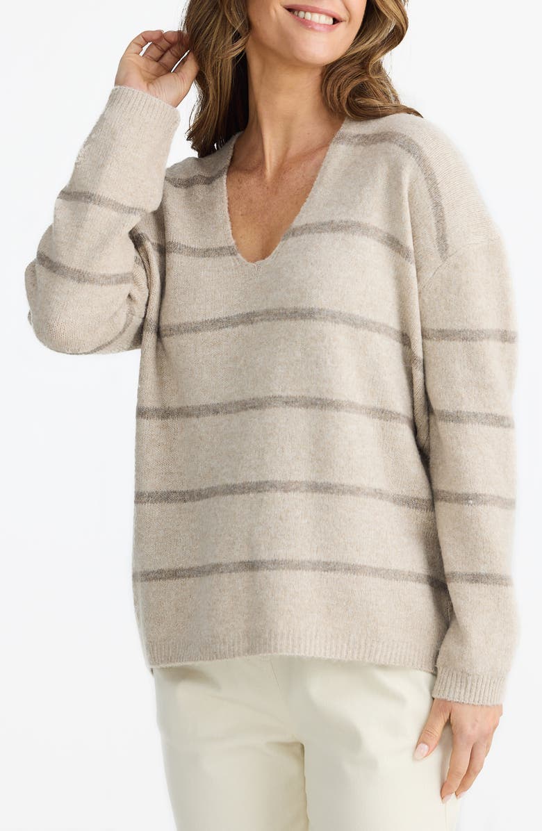 Brave+True Hallie Stripe Sweater, Alternate, color, Taupe/Cocoa