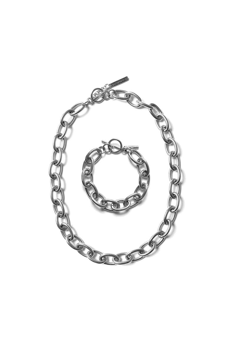 Outofoffice Silver Round Chain Necklace Bracelet Set, Main, color,
