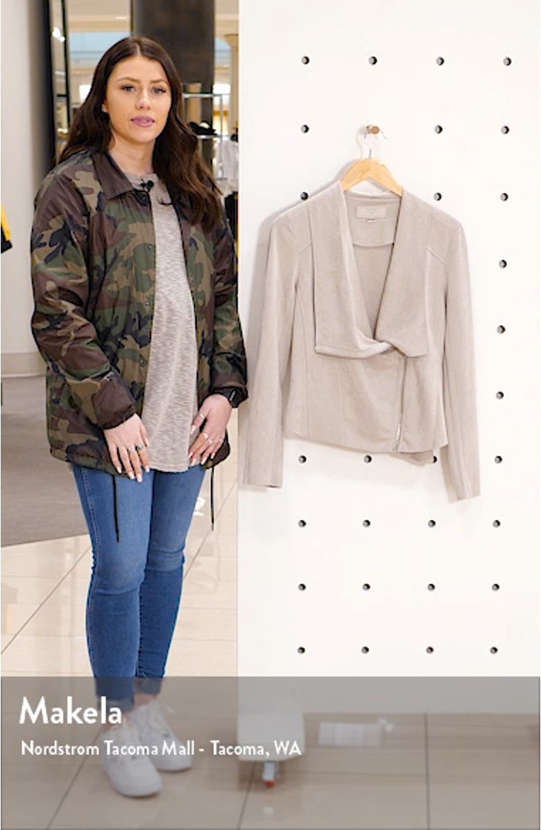 Faux Suede Drape Front Jacket, sales video thumbnail