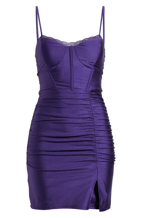 Emerald Sundae Lace Trim Body-con Minidress In Purple