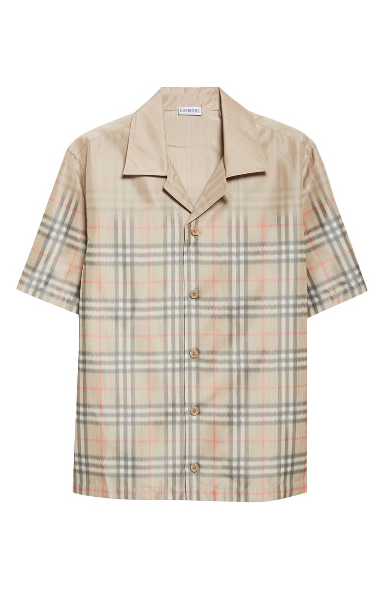 Burberry Hugh Shaded Check Camp Shirt, Alternate, color, Sand Ip Check