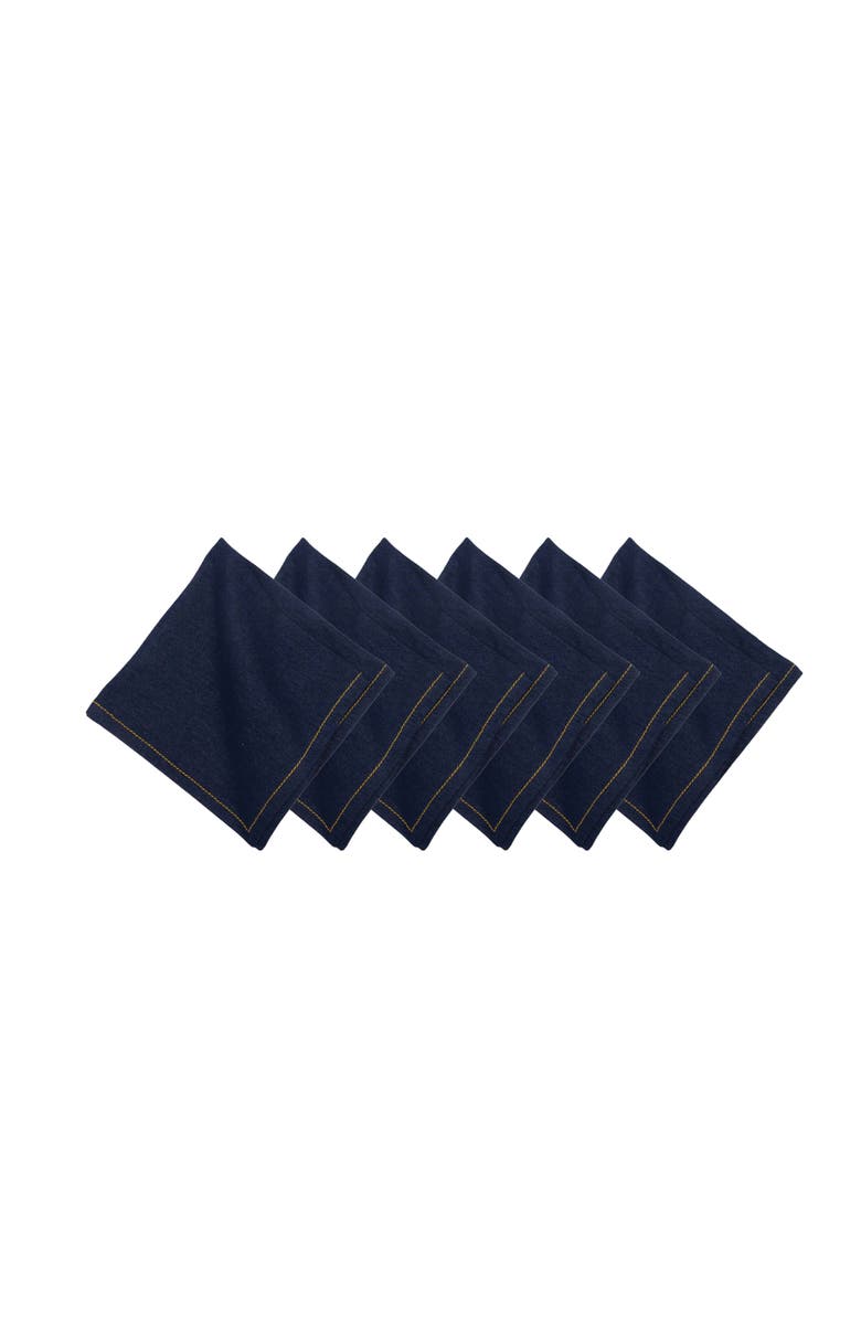 C&F Home Denim Machine Navy Blue Washable Hemstitch Napkins Set of 6, Main, color, Blue