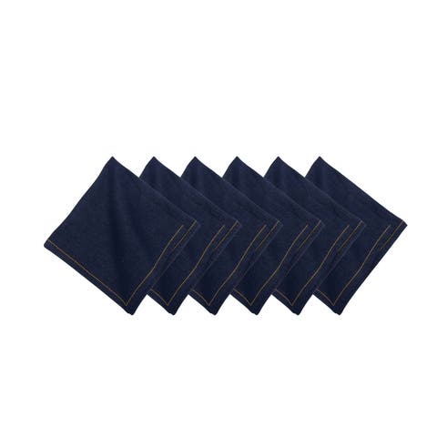 Denim Machine Navy Blue Washable Hemstitch Napkins Set of 6