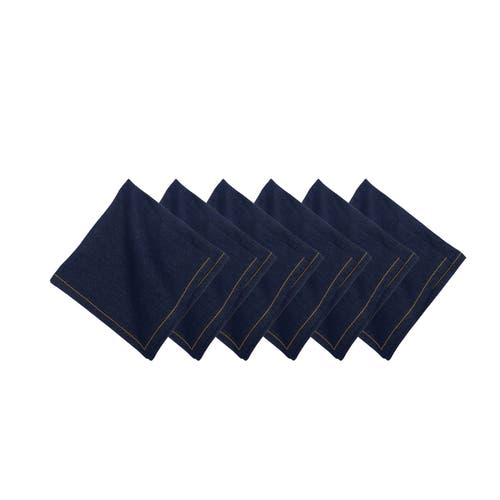 C & F Home C&f Home Denim Machine Navy Blue Washable Hemstitch Napkins Set Of 6 In Blue