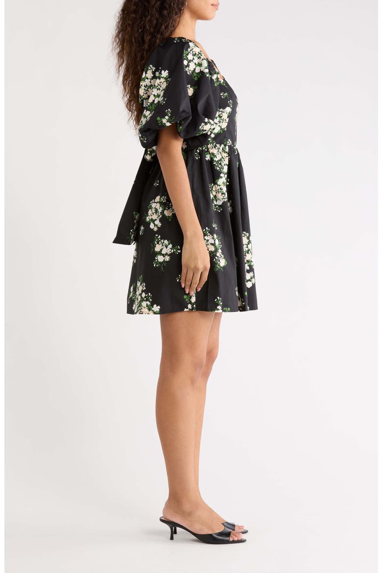 Emery Floral Puff Sleeve Cotton Dress, Alternate, color, BLACK-TAUPE-MULTI