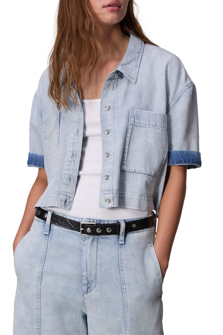Lenna Crop Featherweight Denim Button-Up Shirt, Main, color, ALIAH